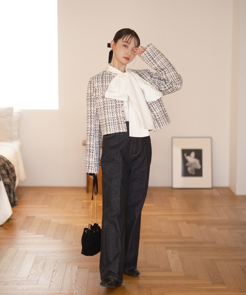 セール】ヴィンテージツィードジャケット（ノーカラージャケット