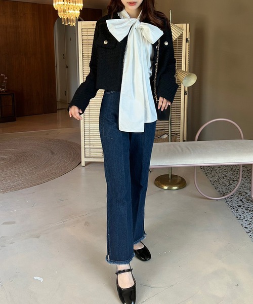 one after another NICE CLAUP（ワンアフターアナザーナイスクラップ）の「ヴィンテージツィードジャケット（ノーカラージャケット・レディース・ホワイト系その他/アイボリー/ブラック・FREE）」の19枚目の写真