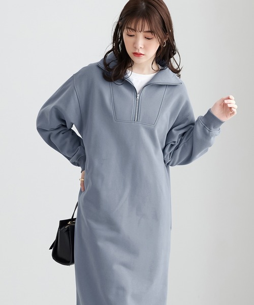 ■韓国■ 裏起毛ワンピース トレーナー ハーフジップアップ 3色 □韓国□ 裏起毛ワンピース トレーナー ハーフジップアップ 3色