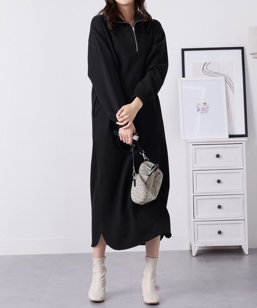 【関税込み】Y-3 ブラック ハーフジップ ミディアムワンピース ハーフジップ裏起毛ワンピース(ワンピース)|CHAN ME