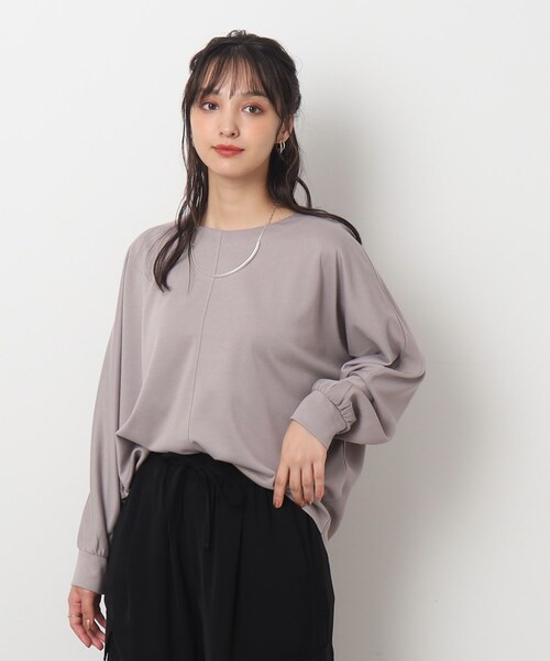 DRESKIP（ドレスキップ）の「◆【体型カバー】前後異素材切り替え ドルマントップス（Tシャツ/カットソー・レディース・グリーン系/ブラック/ライトグレー/ナチュラル・00）」の12枚目の写真