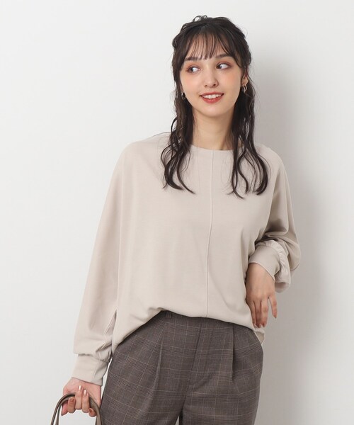 DRESKIP（ドレスキップ）の「◆【体型カバー】前後異素材切り替え ドルマントップス（Tシャツ/カットソー・レディース・グリーン系/ブラック/ライトグレー/ナチュラル・00）」の15枚目の写真