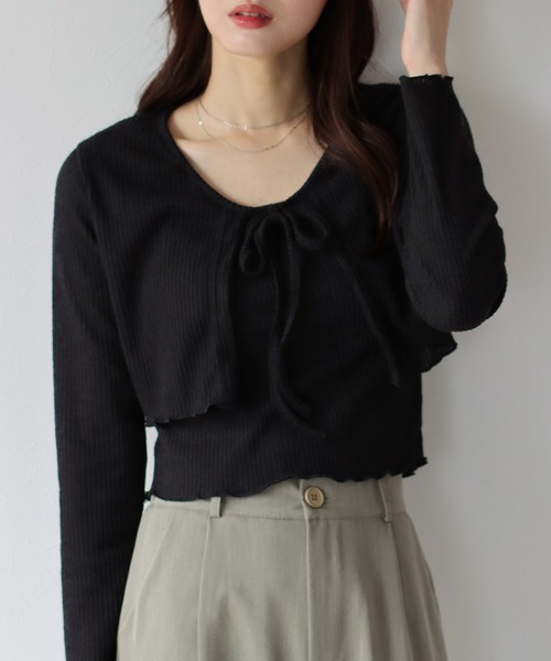 BLUEEAST(ブルーイースト)の「リボンカーディガン&キャミSET(アンサンブル・レディース・ブラック/ベージュ/アイボリー・MEDIUM)」の8枚目の写真