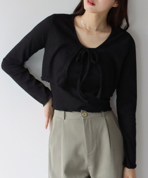 BLUEEAST(ブルーイースト)の「リボンカーディガン&キャミSET(アンサンブル・レディース・ブラック/ベージュ/アイボリー・MEDIUM)」の9枚目の写真