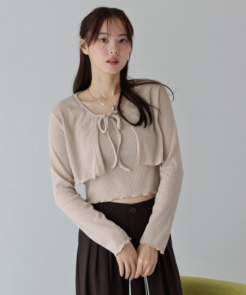 BLUEEAST(ブルーイースト)の「リボンカーディガン&キャミSET(アンサンブル・レディース・ブラック/ベージュ/アイボリー・MEDIUM)」の13枚目の写真