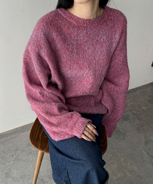 ハンドウォッシャブル】メランジジャガードカラービッグニット（ニット