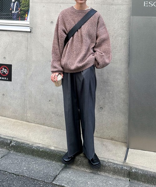 feepur(フェピュール)の「【ハンドウォッシャブル】メランジジャガードカラービッグニット(ニット/セーター・レディース・パープル/レッド/ピンク/グリーン/オリーブ・MEDIUM)」の14枚目の写真