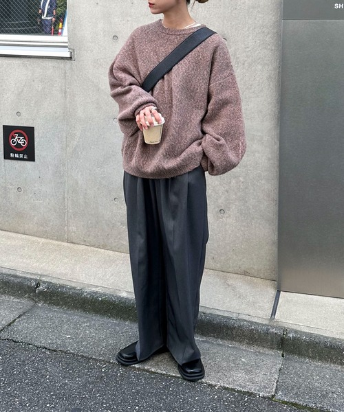 feepur(フェピュール)の「【ハンドウォッシャブル】メランジジャガードカラービッグニット(ニット/セーター・レディース・パープル/レッド/ピンク/グリーン/オリーブ・MEDIUM)」の15枚目の写真