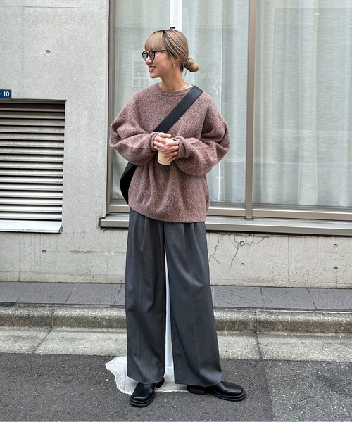 feepur(フェピュール)の「【ハンドウォッシャブル】メランジジャガードカラービッグニット(ニット/セーター・レディース・パープル/レッド/ピンク/グリーン/オリーブ・MEDIUM)」の10枚目の写真