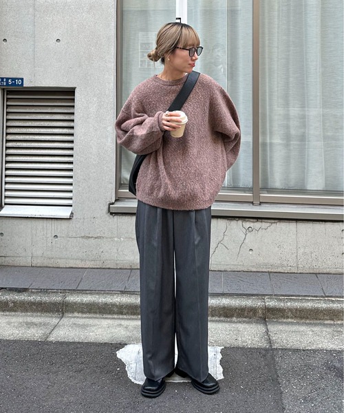 feepur(フェピュール)の「【ハンドウォッシャブル】メランジジャガードカラービッグニット(ニット/セーター・レディース・パープル/レッド/ピンク/グリーン/オリーブ・MEDIUM)」の11枚目の写真