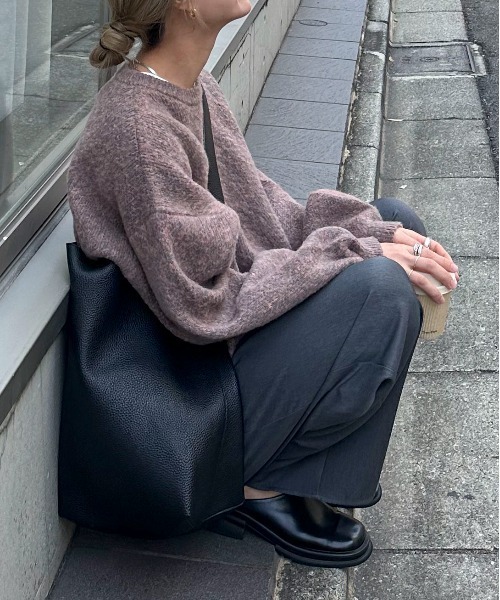 feepur(フェピュール)の「【ハンドウォッシャブル】メランジジャガードカラービッグニット(ニット/セーター・レディース・パープル/レッド/ピンク/グリーン/オリーブ・MEDIUM)」の17枚目の写真