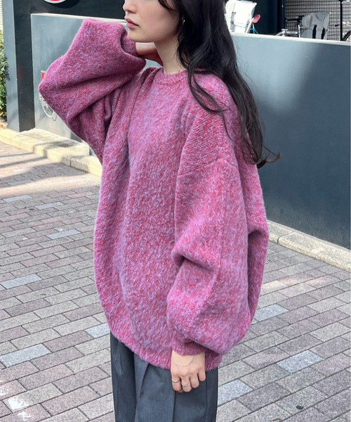 feepur(フェピュール)の「【ハンドウォッシャブル】メランジジャガードカラービッグニット(ニット/セーター・レディース・パープル/レッド/ピンク/グリーン/オリーブ・MEDIUM)」の20枚目の写真