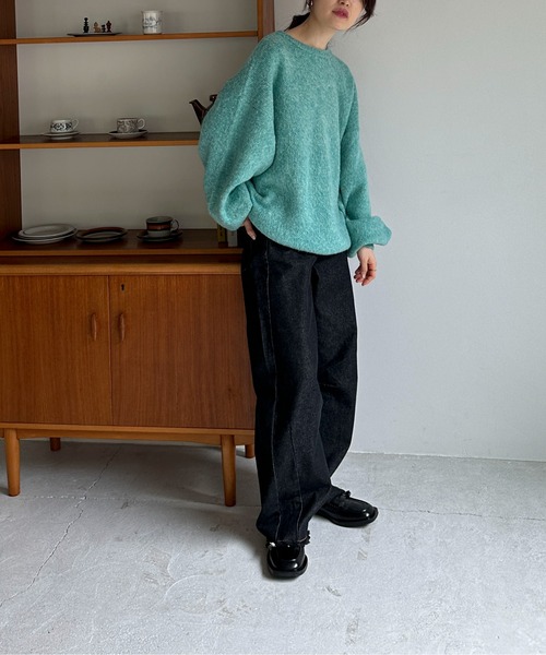 ハンドウォッシャブル】メランジジャガードカラービッグニット（ニット