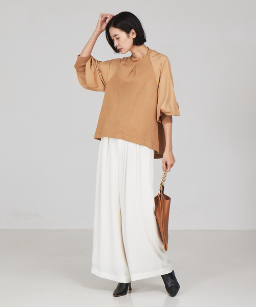 qualite（カリテ）の「フォルムスリーブコンビニット（ニット/セーター・レディース・キャメル/ブラック/アイボリー・フリー）」の4枚目の写真