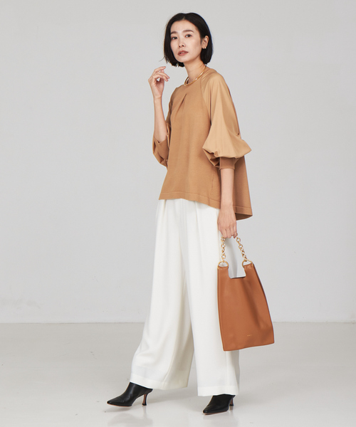 qualite（カリテ）の「フォルムスリーブコンビニット（ニット/セーター・レディース・キャメル/ブラック/アイボリー・フリー）」の5枚目の写真