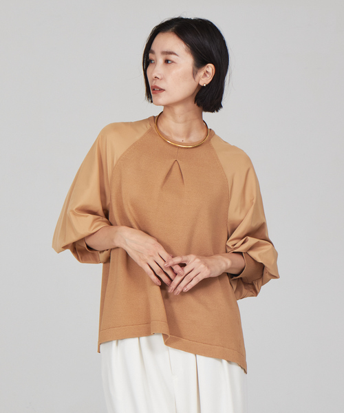 qualite（カリテ）の「フォルムスリーブコンビニット（ニット/セーター・レディース・キャメル/ブラック/アイボリー・フリー）」の6枚目の写真