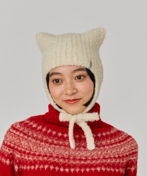 OVERRIDE(オーバーライド)の「【Ginzamag.com 掲載】OVERRIDE KNIT CURLY CAT GUIDE(ニットキャップ/ビーニー・レディース・ブラック/ホワイト/ブラウン・57~59cm)」の5枚目の写真