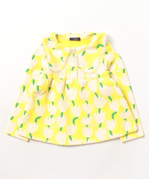 Caldia（カルディア）の「お花柄裏起毛チュニックトレーナー（スウェット・キッズ・パープル/イエロー・110/120/130/140）」の2枚目の写真