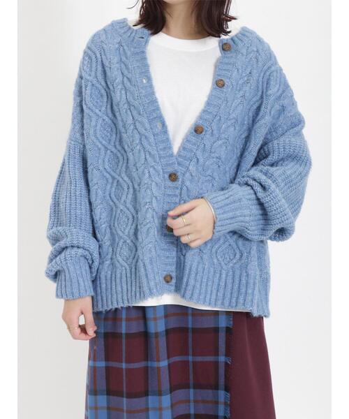 Samansa Mos2（サマンサ モスモス）の「【マシンウォッシャブル】ケーブル編み前後2WAYニット（カーディガン/ボレロ・レディース・ミント/ネイビー/キナリ/レッド/ブルー/ベージュ・F）」の5枚目の写真