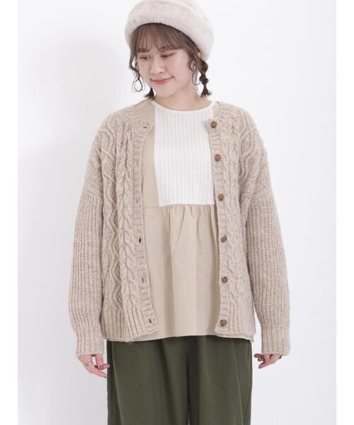 Samansa Mos2（サマンサ モスモス）の「【マシンウォッシャブル】ケーブル編み前後2WAYニット（カーディガン/ボレロ・レディース・ミント/ネイビー/キナリ/レッド/ブルー/ベージュ・F）」の8枚目の写真