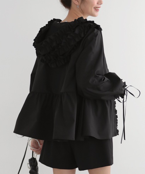 MERAKI（メラキ）の「[MERAKI] フリルフードペプラムパーカーJKT（パーカー・レディース・ブラック・FREE）」の5枚目の写真