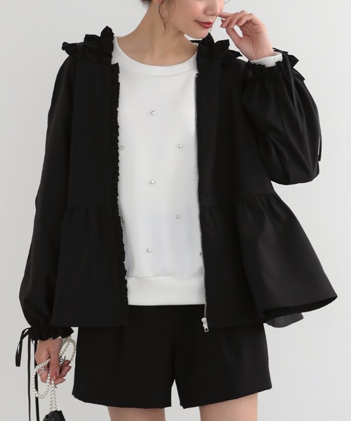 MERAKI（メラキ）の「[MERAKI] フリルフードペプラムパーカーJKT（パーカー・レディース・ブラック・FREE）」の6枚目の写真