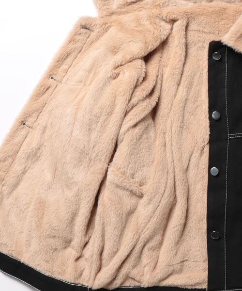 セール】裏ボア デニムコート/ジャケット インナーファー使いステッチ