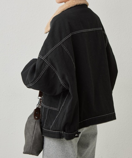 セール】裏ボア デニムコート/ジャケット インナーファー使いステッチ