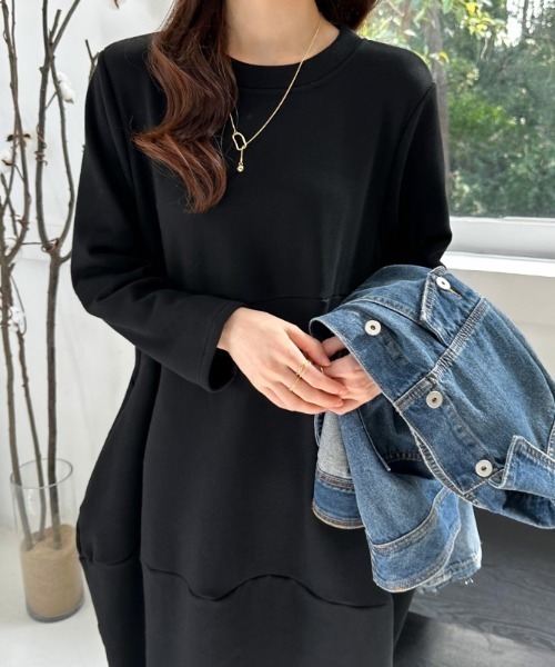 COCOMOMO（ココモモ）の「裏起毛 コクーンワンピース（ワンピース・レディース・ブラック/グレイッシュベージュ/ネイビー/グレー・M/L）」の7枚目の写真