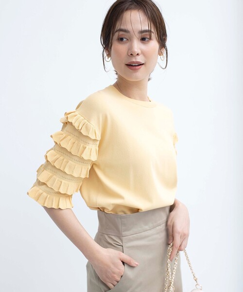 組曲(クミキョク)の「【WEB限定カラーあり】MINA 袖フリルニットプルオーバー(ニット/セーター・レディース・ブラック系/アイボリー系/イエロー系9・2)」の14枚目の写真