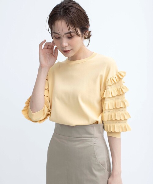 組曲(クミキョク)の「【WEB限定カラーあり】MINA 袖フリルニットプルオーバー(ニット/セーター・レディース・ブラック系/アイボリー系/イエロー系9・2)」の15枚目の写真