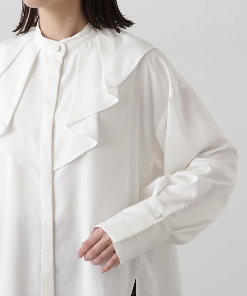 N.（N. Natural Beauty Basic）（エヌエヌナチュラルビューティーベーシック）の「◆タックラッフルバンドカラーシャツ（シャツ/ブラウス・レディース・イエロー/オフホワイト/グレー・MEDIUM）」の15枚目の写真