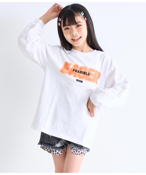 セール】スプレーロゴプリントビッグロンT長袖Tシャツ（スウェット 