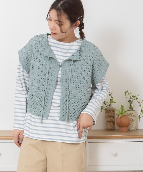 POU DOU DOU（プードゥドゥ）の「クロシェパターンベスト（ベスト・レディース・ダークグレー/アイボリー/ライトブルー・3）」の3枚目の写真