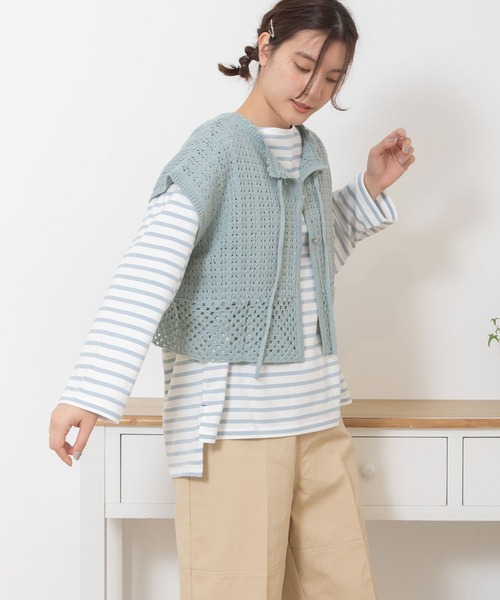 POU DOU DOU（プードゥドゥ）の「クロシェパターンベスト（ベスト・レディース・ダークグレー/アイボリー/ライトブルー・3）」の18枚目の写真