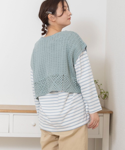 POU DOU DOU（プードゥドゥ）の「クロシェパターンベスト（ベスト・レディース・ダークグレー/アイボリー/ライトブルー・3）」の19枚目の写真