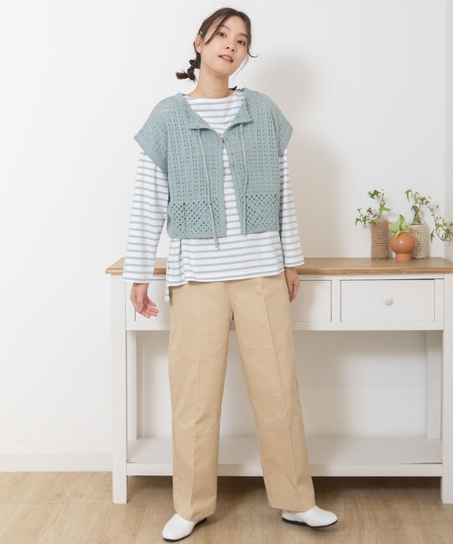 POU DOU DOU（プードゥドゥ）の「クロシェパターンベスト（ベスト・レディース・ダークグレー/アイボリー/ライトブルー・3）」の20枚目の写真