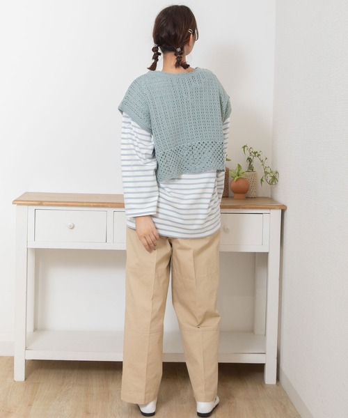 POU DOU DOU（プードゥドゥ）の「クロシェパターンベスト（ベスト・レディース・ダークグレー/アイボリー/ライトブルー・3）」の22枚目の写真