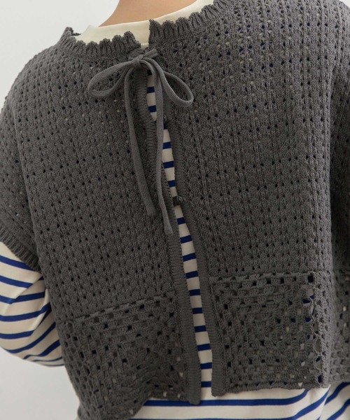 POU DOU DOU（プードゥドゥ）の「クロシェパターンベスト（ベスト・レディース・ダークグレー/アイボリー/ライトブルー・3）」の6枚目の写真