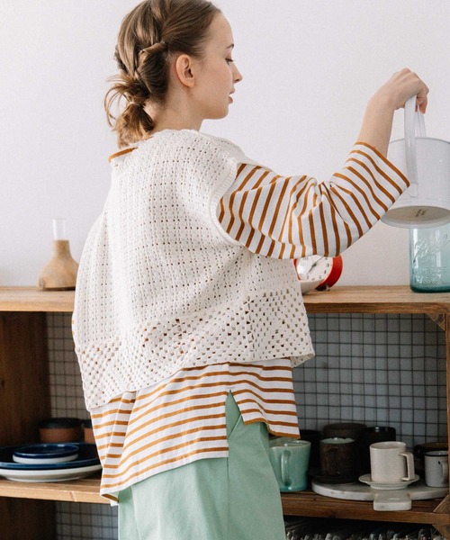 POU DOU DOU（プードゥドゥ）の「クロシェパターンベスト（ベスト・レディース・ダークグレー/アイボリー/ライトブルー・3）」の8枚目の写真