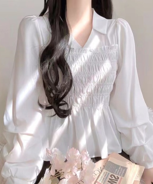 Sibra(シブラ)の「プリーツシャーリングシャツ(シャツ/ブラウス・レディース・ホワイト/ブラック/アイボリー・M)」の5枚目の写真