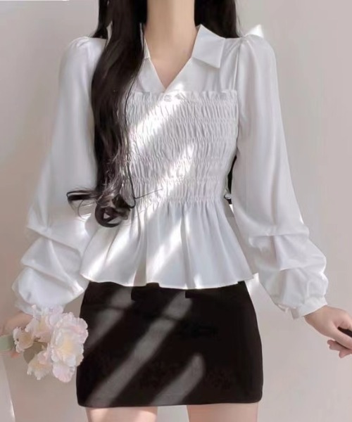 Sibra(シブラ)の「プリーツシャーリングシャツ(シャツ/ブラウス・レディース・ホワイト/ブラック/アイボリー・M)」の7枚目の写真