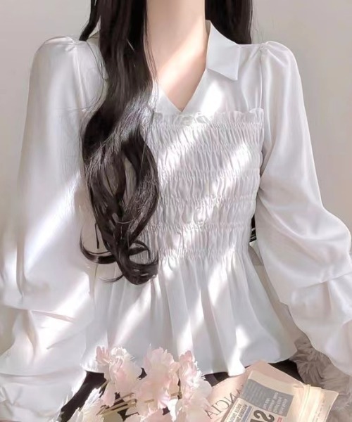Sibra(シブラ)の「プリーツシャーリングシャツ(シャツ/ブラウス・レディース・ホワイト/ブラック/アイボリー・M)」の8枚目の写真