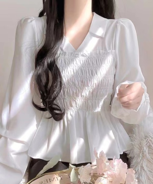 Sibra(シブラ)の「プリーツシャーリングシャツ(シャツ/ブラウス・レディース・ホワイト/ブラック/アイボリー・M)」の9枚目の写真