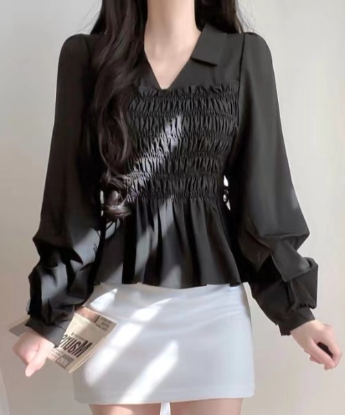 Sibra(シブラ)の「プリーツシャーリングシャツ(シャツ/ブラウス・レディース・ホワイト/ブラック/アイボリー・M)」の13枚目の写真