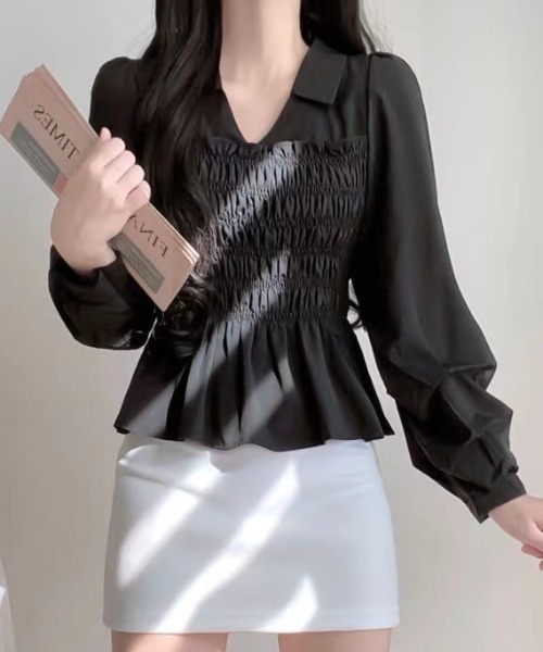 Sibra(シブラ)の「プリーツシャーリングシャツ(シャツ/ブラウス・レディース・ホワイト/ブラック/アイボリー・M)」の14枚目の写真