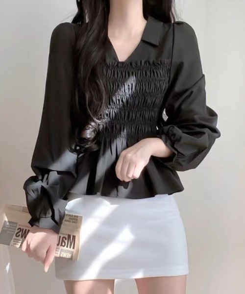 Sibra(シブラ)の「プリーツシャーリングシャツ(シャツ/ブラウス・レディース・ホワイト/ブラック/アイボリー・M)」の15枚目の写真