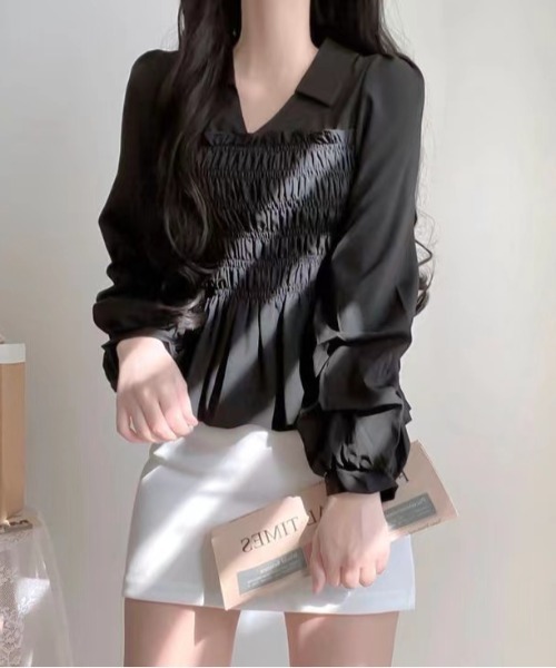 Sibra(シブラ)の「プリーツシャーリングシャツ(シャツ/ブラウス・レディース・ホワイト/ブラック/アイボリー・M)」の17枚目の写真