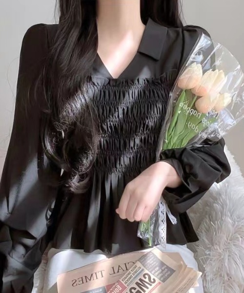 Sibra(シブラ)の「プリーツシャーリングシャツ(シャツ/ブラウス・レディース・ホワイト/ブラック/アイボリー・M)」の11枚目の写真