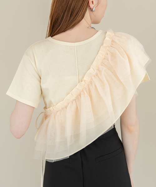 hinari(ヒナリ)の「チュールフリルT(SET)(Tシャツ/カットソー・レディース・ブラック/アイボリー/ホワイト・FREE)」の6枚目の写真